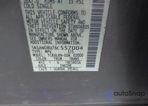 2006 Nissan Xterra S из США, поврежденный, VIN 5N1AN08U76C557004